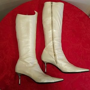 Steve Morris White Leather High Heel Boots Size 40